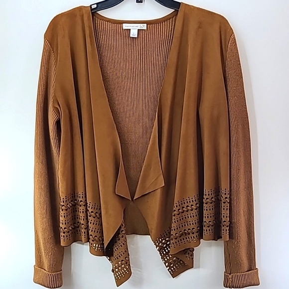 WESTPORT Brown Suede Open Front Cardigan Detailed Hem Sweater - Size Large - Picture 1 of 11